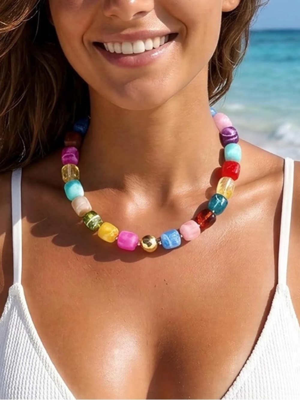 New! Multicolor Dopamine Chunky Beaded Necklace